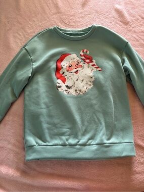 Light Teal Santa Graphic Crewneck Sweater
